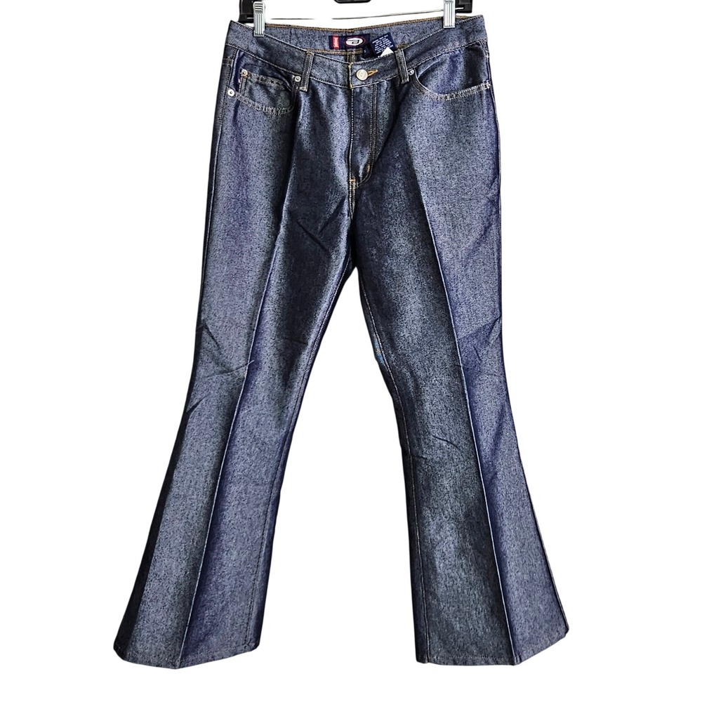 Vintage Y2K Bongo Low Rider Flare Jeans Women's Size 11 Shiny Blue Denim
